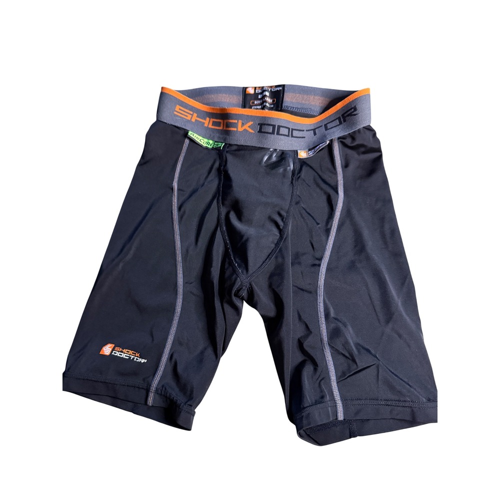 Shock Doctor Compression Shorts Boys Large Black Core Athletic Cup Pocket 235